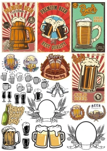 Retro Bira Sticker Set 20 Parça Telefon, Tablet, Defter, Laptop Sticker ürün görseli 1