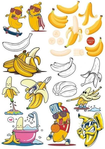 Muz Sticker Set 20 Parça Telefon, Tablet, Defter, Laptop Sticker ürün görseli 1