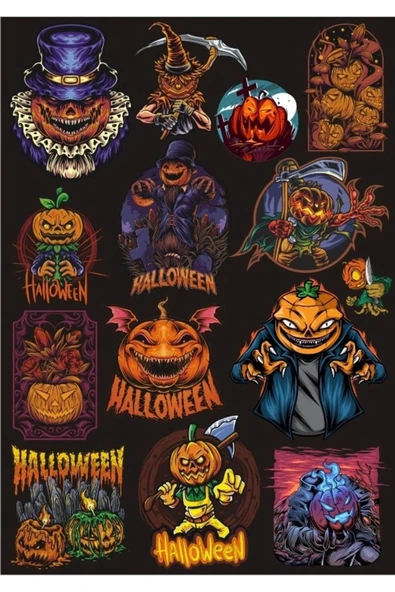 Hallowen Temalı Sticker Set 8 16 Parça Telefon, Tablet, Defter, Laptop Sticker ürün görseli 1