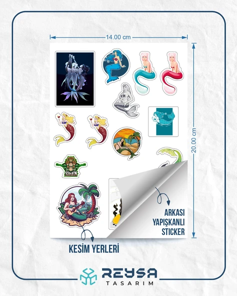 Deniz Kızları Sticker Set 2 20 Parça Telefon, Tablet, Defter, Laptop Sticker - Resim 2