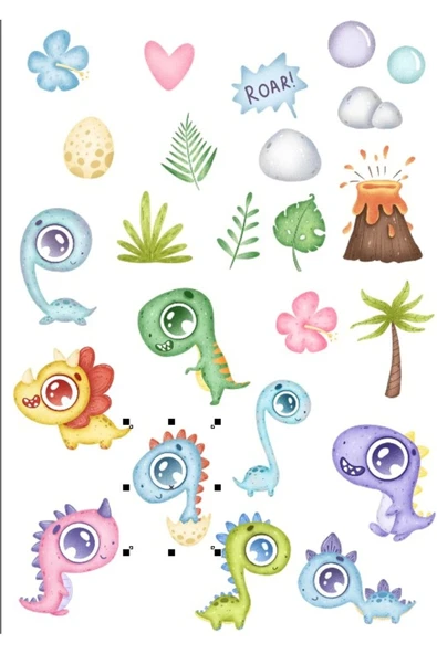 Sevimli Tek Gözlü Dinozorlar Sticker Set ürün görseli 1