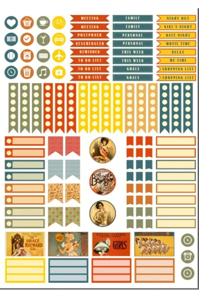 Vintage Planlayıcı Sticker Set ürün görseli 1