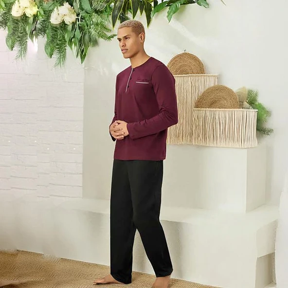 Elitepoint 1555 Erkek Yazlık Büyük Beden Uzun Kol Uzun Alt Pijama Takımı - 2