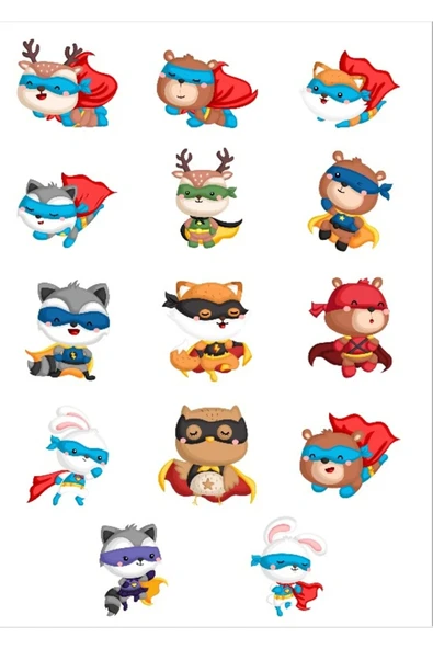 Süper Kahraman Hayvanlar Sticker Set ürün görseli 1