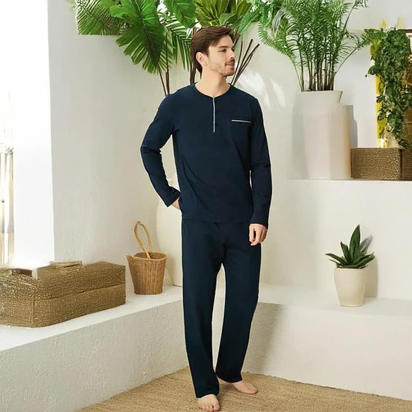 Elitepoint 1555 Erkek Yazlık Büyük Beden Uzun Kol Uzun Alt Pijama Takımı - 3