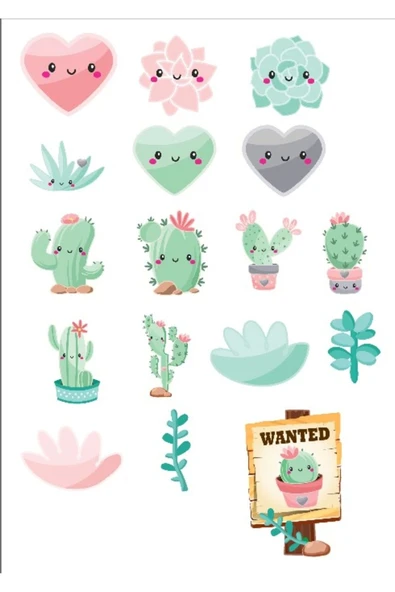 Sevimli Kaktüs Sticker Set 2