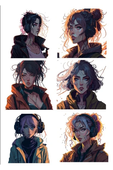 Kulaklıklı Kız Sticker Set 12 ürün görseli 1