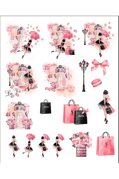 Pembe Temalı Sticker Set