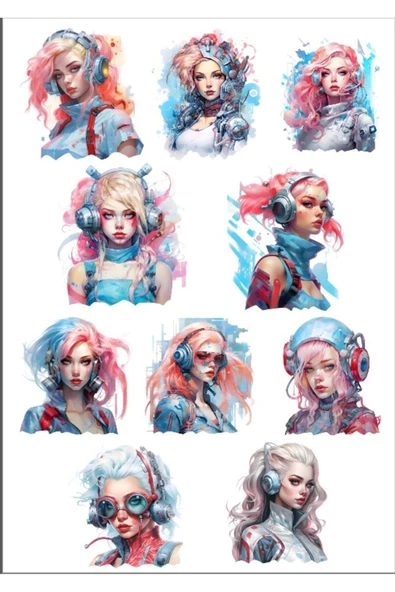 Renkli Kadınlar Sticker Set