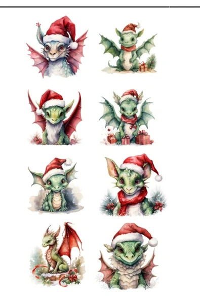 Noel Temalı Ejderhalar Sticker SET
