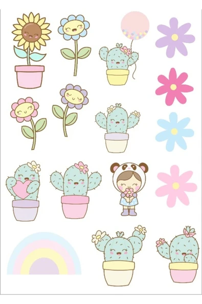 Sevimli Saksı Bitkileri Sticker Set