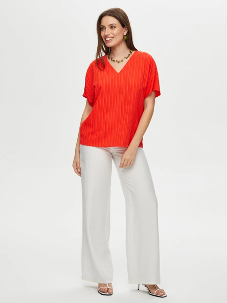 Kısa Kollu Kendinden Dokulu Bluz Faik Sönmez - 7