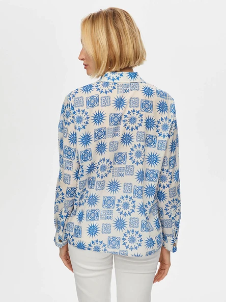 Faik Sönmez Kadın Mandala Desen Pamuk Vual Gömlek 25YUS25GML055 - 6