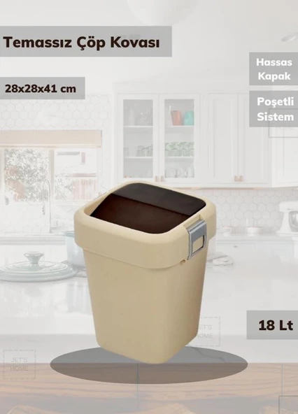 Çöp Kovası Bas Çek Mutfak Banyo Çöp Kutusu Bej 18 Litre