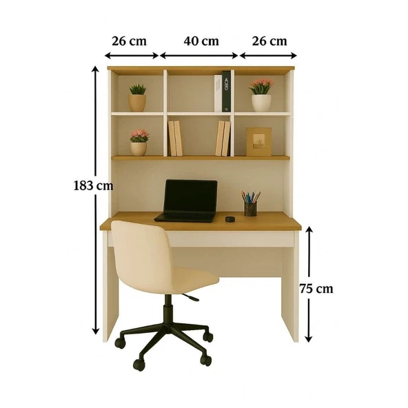 Yeni Nesil Genç Odası Çalışma Masası| Ergonomik Tasarım | Kitaplıklı ve Kapaklı Model - 3
