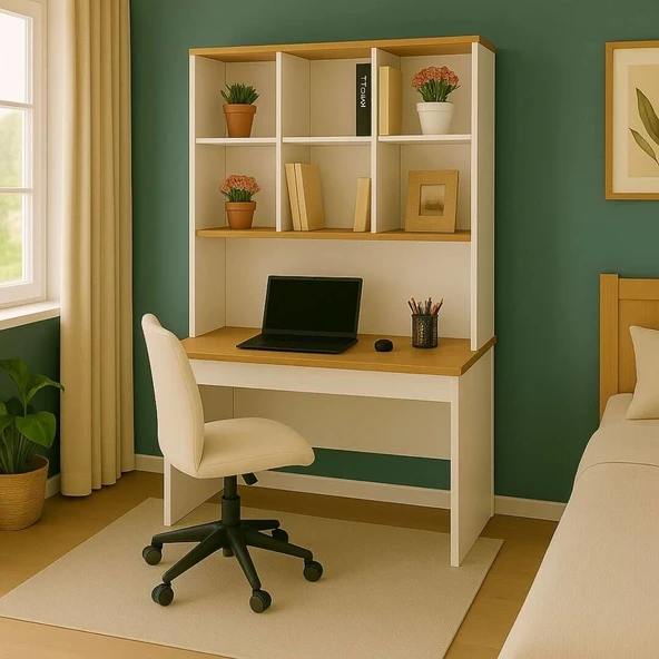 Yeni Nesil Genç Odası Çalışma Masası :MDF-Ergonomik Tasarım -Kitaplıklı ve Kapaklı Model