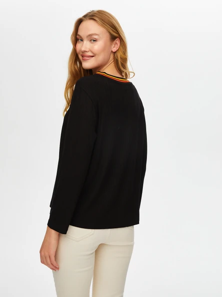 Faik Sönmez Kadın Çizgili Triko Yakalı Uzun Kol Kaşkorse Bluz - 10