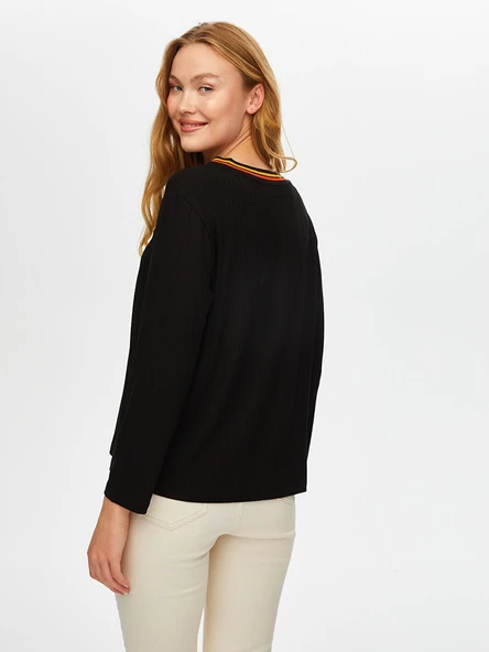 Faik Sönmez Kadın Çizgili Triko Yakalı Uzun Kol Kaşkorse Bluz - 4