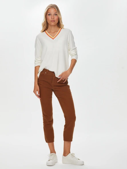 Faik Sönmez Kadın Çizgili Triko Yakalı Uzun Kol Kaşkorse Bluz - 5