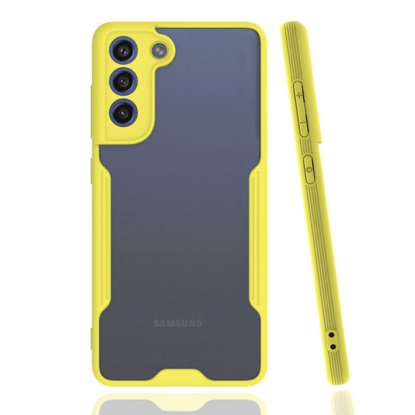 Pilanix Samsung Galaxy S21 FE Kılıf Silikon Kenarlı Buzlu Kamera Korumalı Parfe Kapak Sarı