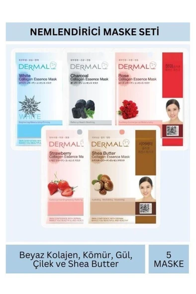 Nemlendirici Beyaz Kömür Gül Çilek Karite Yağı Özlü Maske Seti 23gr x 5Adet