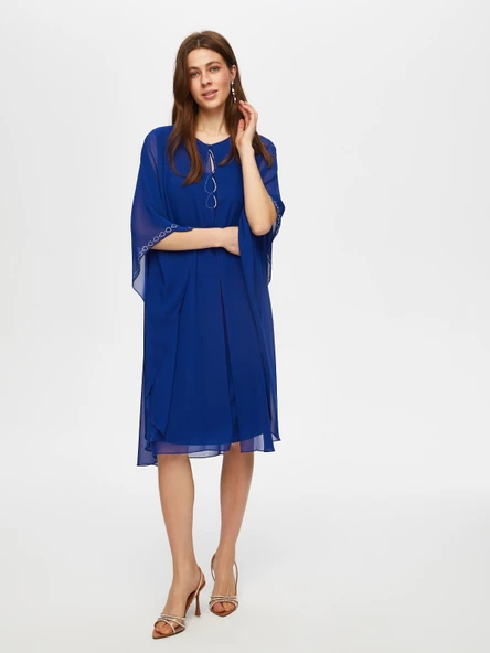 Damla Taş Detaylı Şifon Pelerinli Abiye Elbise Faik Sönmez - 8