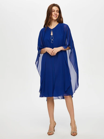 Damla Taş Detaylı Şifon Pelerinli Abiye Elbise Faik Sönmez - 3