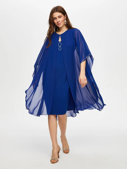 Damla Taş Detaylı Şifon Pelerinli Abiye Elbise Faik Sönmez - 4