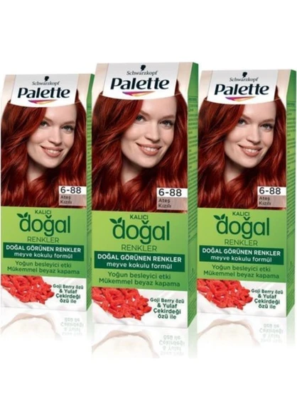 Palette Doğal Renkler Saç Boyası 6-88 Ateş Kızılı X 3 Adet - Resim 2