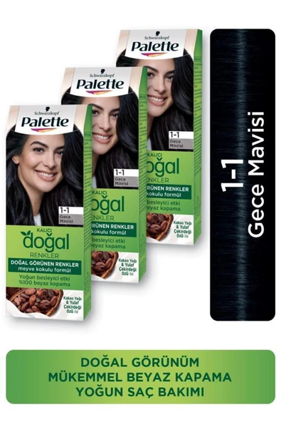 Palette Kalıcı Doğal Renkler Saç Boyası 1-1 Gece Mavisi X 3 Adet - 1
