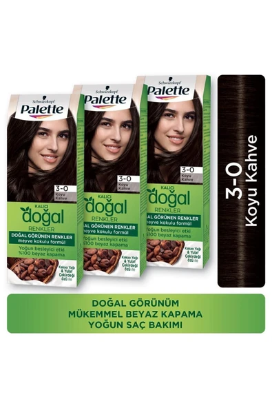 Palette Kalıcı Doğal Renkler Saç Boyası 3-0 Koyu Kakao  X 3 Adet - Resim 2