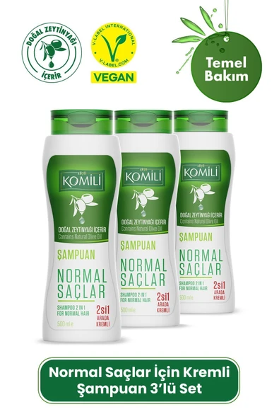 Komili Normal Saçlar İçin 2'si 1 Arada Kremli Vegan Temel Bakım Şampuanı 3'lü Set- - 3 X 500 ML ürün görseli