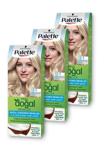 Palette Kalıcı Doğal Renkler Saç Boyası 12-1 Küllü Buzul Sarısı x 3 Adet - Resim 2