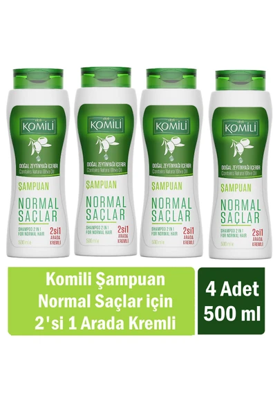 Komili Normal Saçlar İçin 2'si 1 Arada Kremli Vegan Temel Bakım Şampuanı 500 ml x 4 Adet