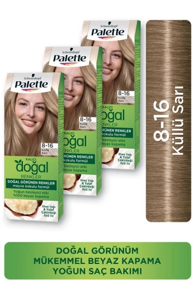 Palette Kalıcı Doğal Renkler Saç Boyası 8-16 Küllü Sarı X 3 Adet