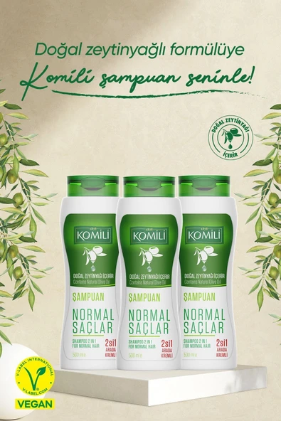 Komili Normal Saçlar İçin 2'si 1 Arada Kremli Vegan Temel Bakım Şampuanı 3'lü Set- - 3 X 500 ML - Resim 2