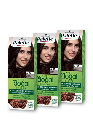 Palette Kalıcı Doğal Renkler Saç Boyası 3-0 Koyu Kakao  X 3 Adet ürün görseli