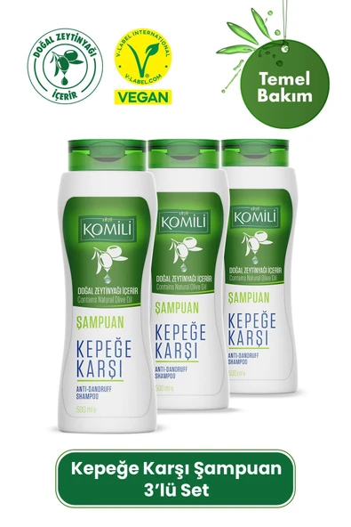 Komili Kepekli Saçlar İçin Kepek Karşıtı Vegan Şampuan 3'lü Set - 3 X 500 ML - 1