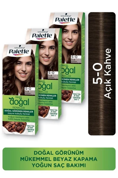 Palette Kalıcı Doğal Renkler Saç Boyası 5-0 Açık Kahve X 3 Adet