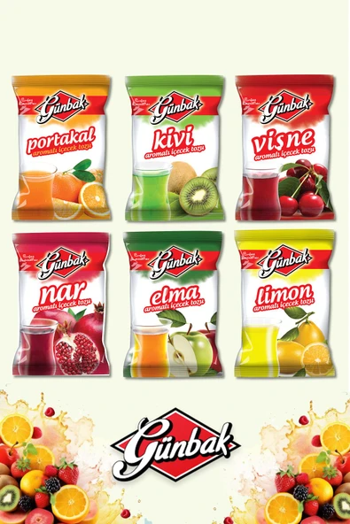 İçecek Tozu 250 gr x 6 Adet (Portakal, Kivi, Vişne, Nar, Elma, Limon)