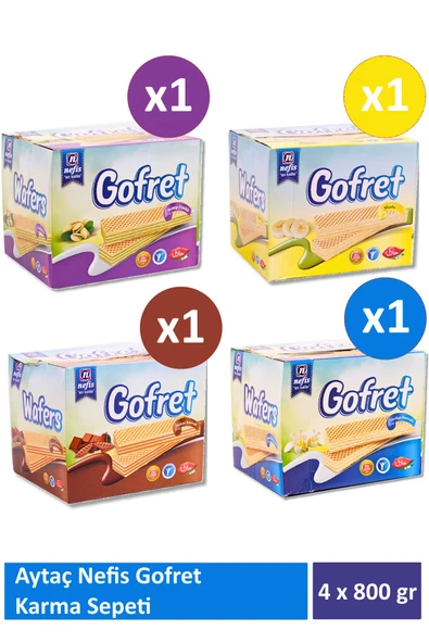 Aytaç Nefis Gofret 1 Adet Kakao Kremalı + 1 Adet Vanilya + 1 Adet Muzlu + 1 Adet Antep Fıstıklı (800 gr) - 1