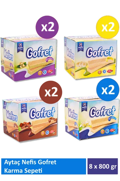 Aytaç Nefis Gofret 2 Adet Kakao Kremalı + 2 Adet Vanilya + 2 Adet Muzlu + 2 Adet Antep Fıstıklı (800 gr) ürün görseli