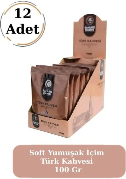 Sahure Hanım Premium Taze Öğütülmüş Bol Köpüklü Soft Yumuşak Içim Türk Kahvesi 100 gr (12 Adet)