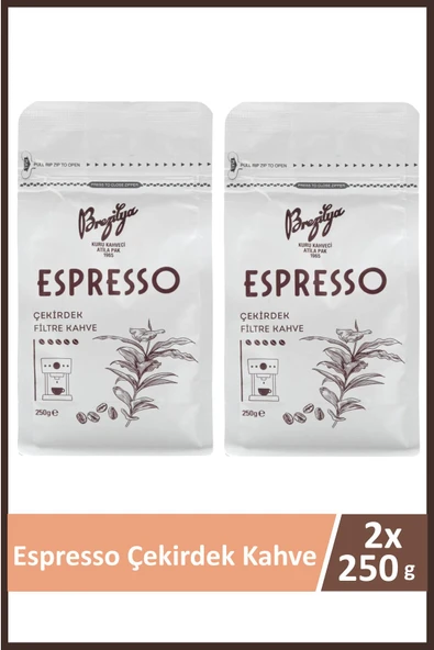 Brezilya Kuru Kahveci Atilla Pak Espresso Çekirdek Kahve 250 gr x 2 Adet