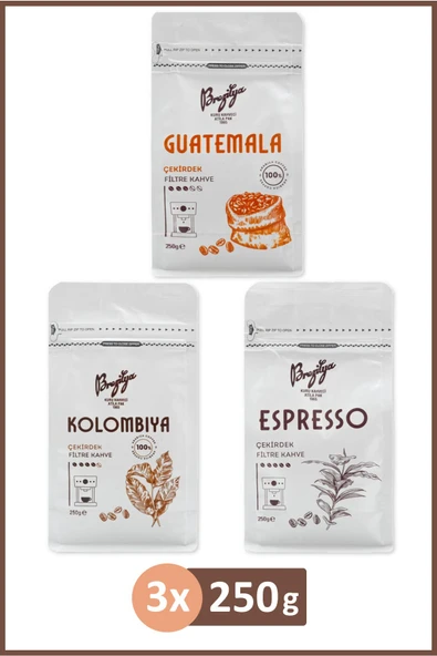 Brezilya Kuru Kahveci Atilla Pak Çekirdek Kahve 250 gr x 3 Adet (Kolombiya, Guatemala, Espresso)
