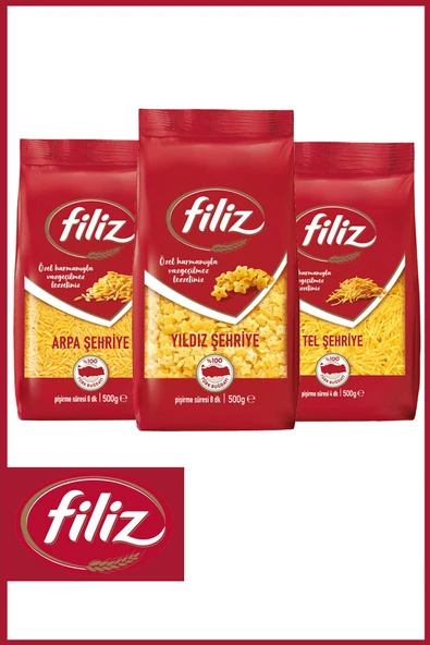 FİLİZ Şehriye Sepeti 500 gr x 3 Adet (Tel Şehriye, Arpa Şehriye, Yıldız Şehriye)