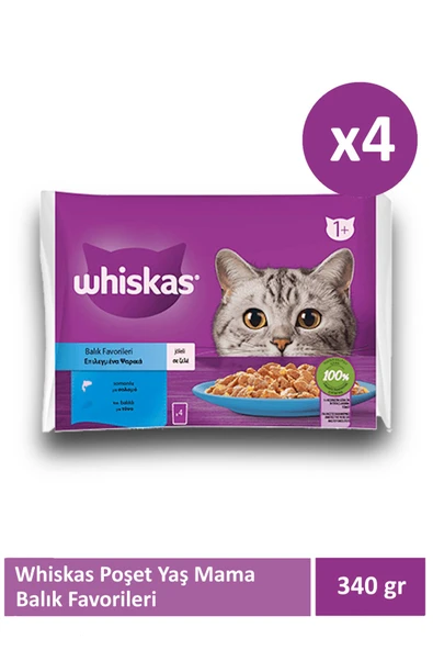 Whiskas Balık Favorileri Poşet Yaş Mama x 4 Adet