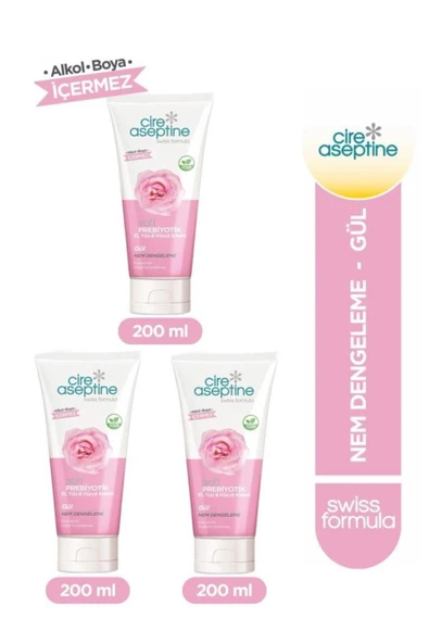 Cire Aseptine Soft Prebiyotik Gül El,Yüz ve Vücut Kremi 200 Ml 3 Adet
