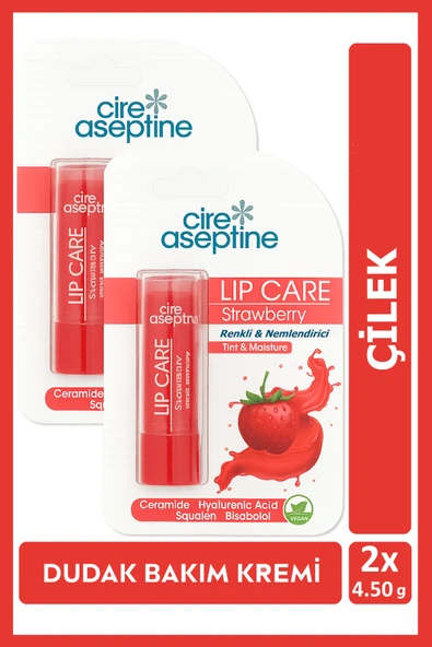 Cire Aseptine Lip Care Strawberry (Çilek) Renkli Dudak Nemlendirici 4,5 G x 2 Adet - 1