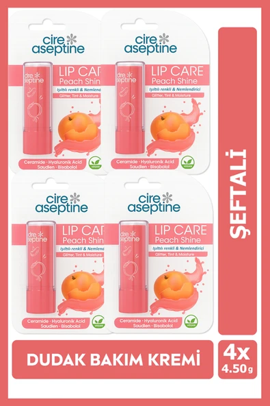 Cire Aseptine Lip Care Peach (Şeftali) Renkli Dudak Nemlendirici 4,5 G x 4 Adet - 1